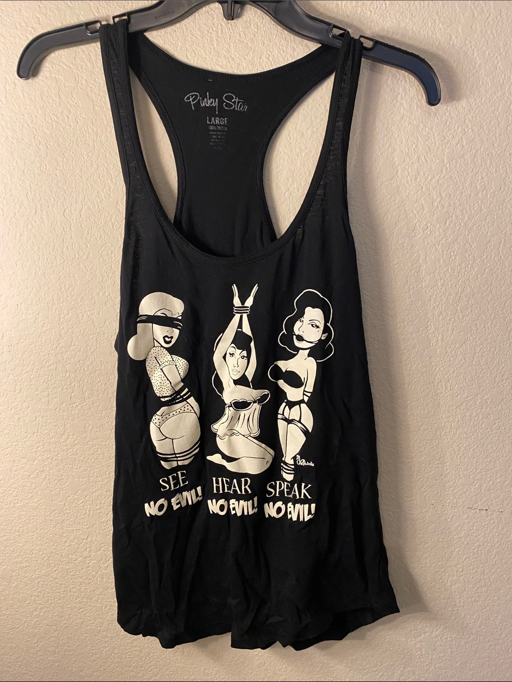 Black Graphic Racerback Tank - See Hear Speak No Evil